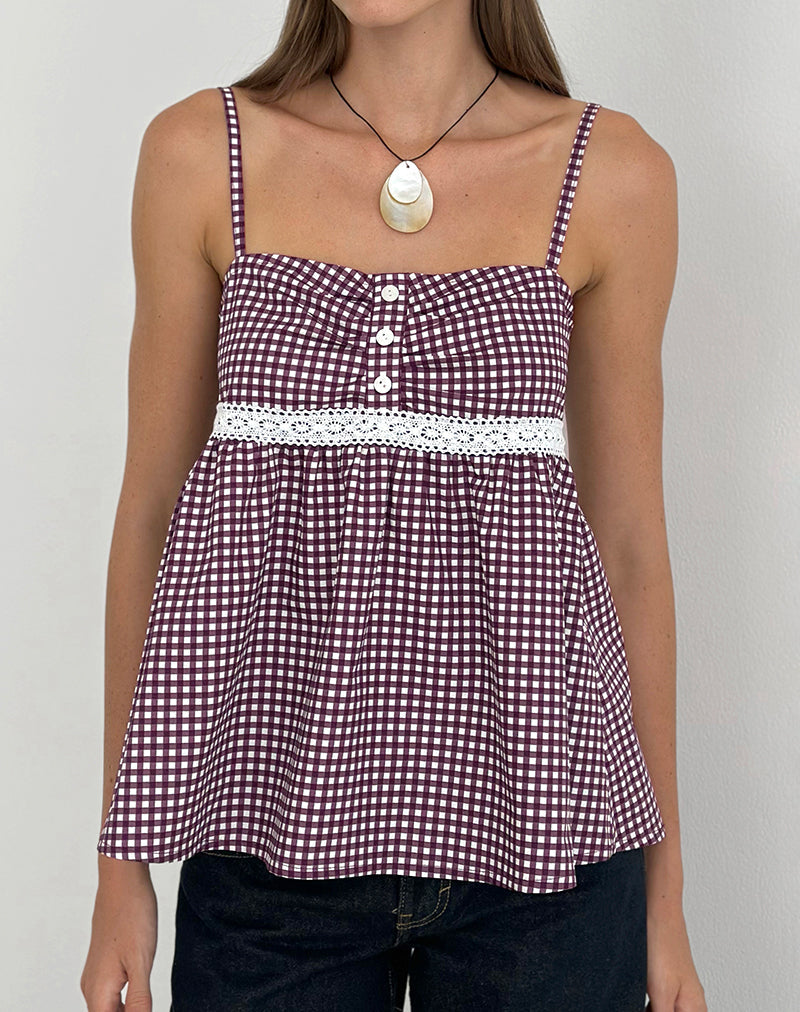 Image of Flika Cami Top in Mini Gingham Wine