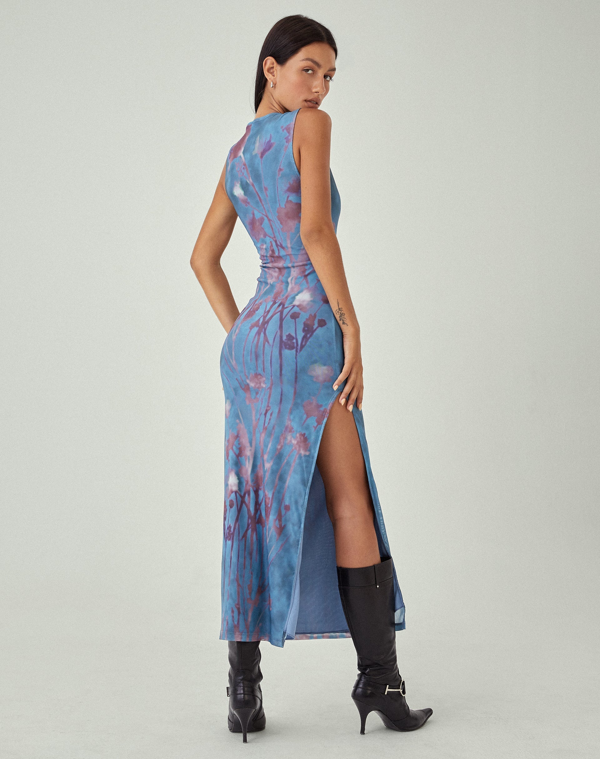 image of MOTEL X JACQUIE Flo Maxi Dress in Lumen Mesh Blue