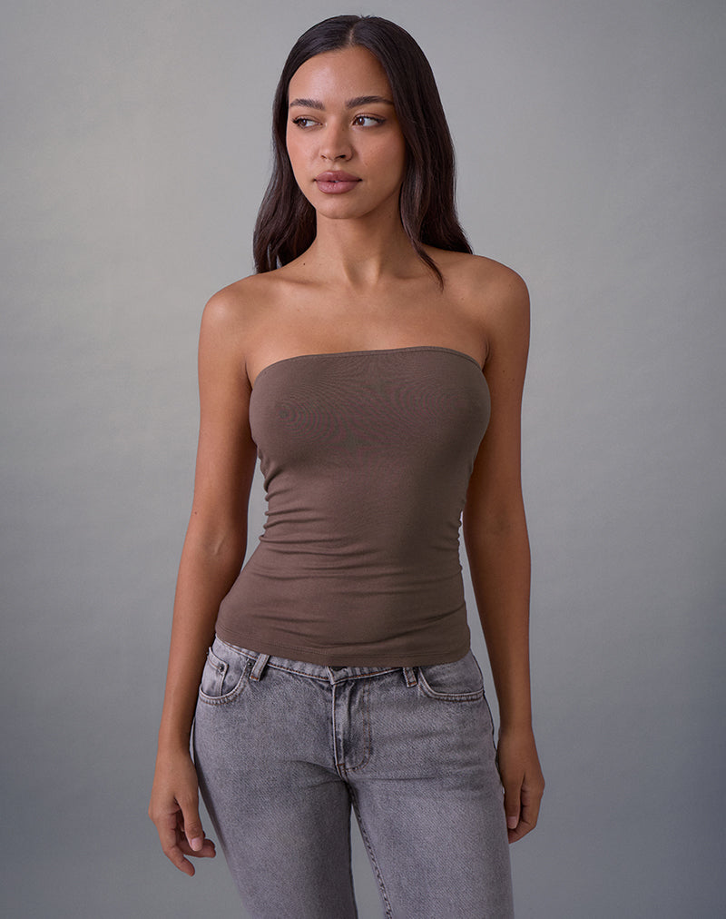 Top a fascia Foster in jersey di rayon color tortora scuro