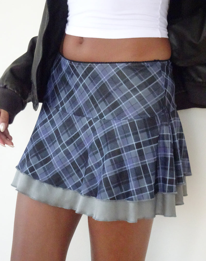 Image of Friska Mini Skirt in Blue Grey Check Mesh