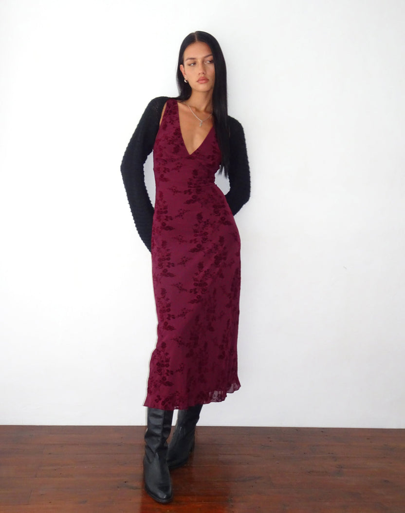 Red Botanical Flower Print Midi Dress | Gabriela – motelrocks-com-eur