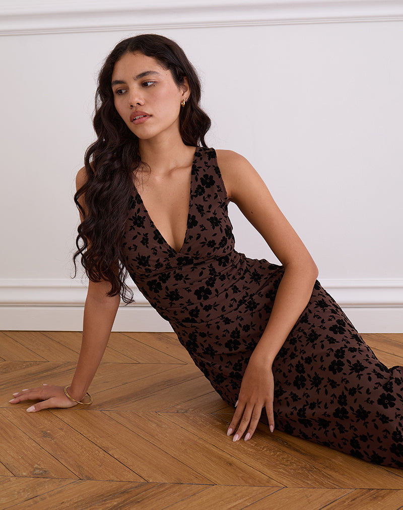 Gabriela Midikleid in Garden Floral Braun
