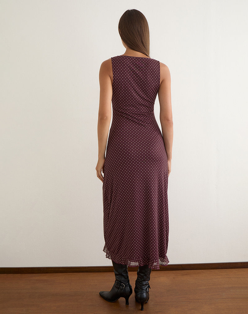 Image of Gabriela Midi Dress in Brown with Micro Polka Print