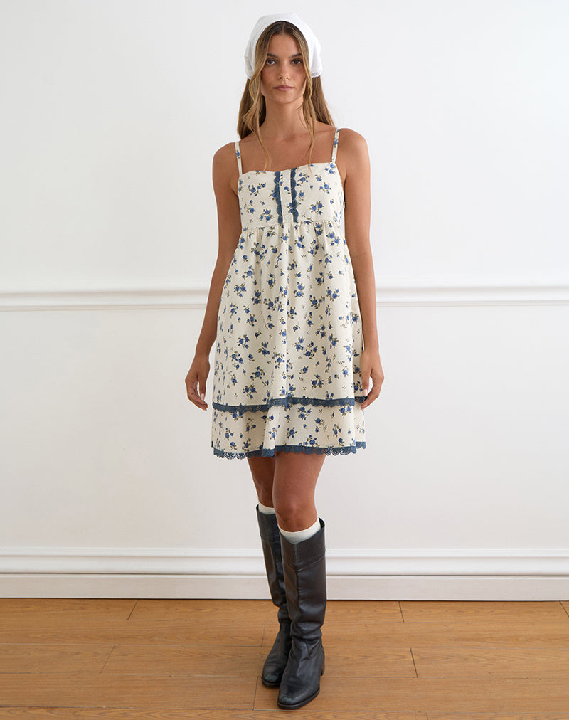 Image of Gal Mini Dress in Ditsy Leaf Rose Navy