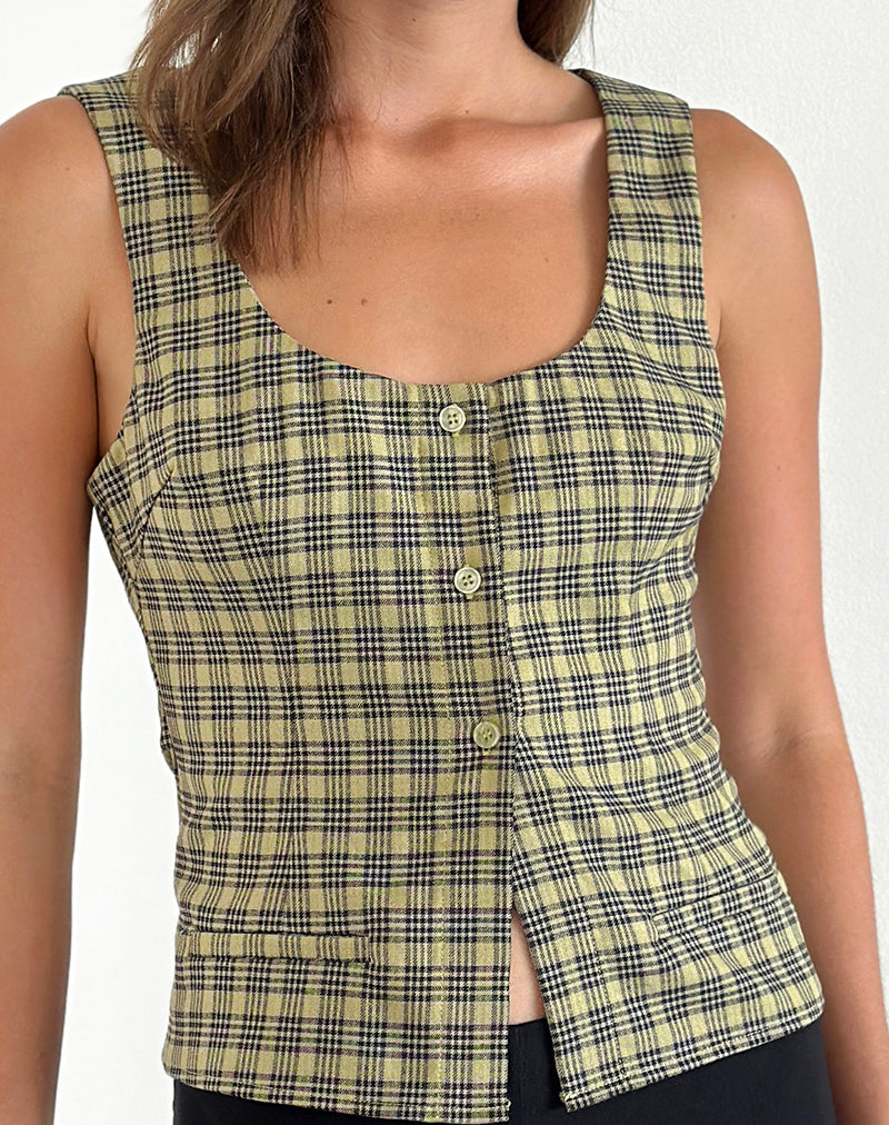 Image of Ganita Button Through Vest in Yellow Check