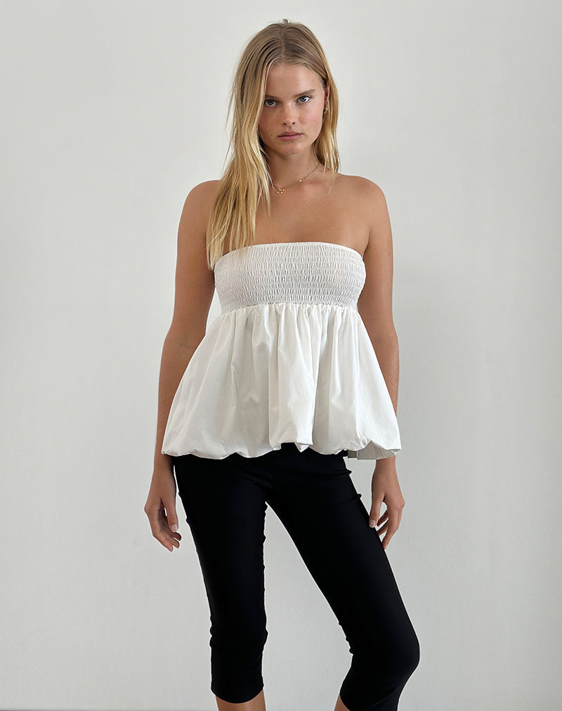 image of Gaux Puffball Shirred Top in Poplin Ivory