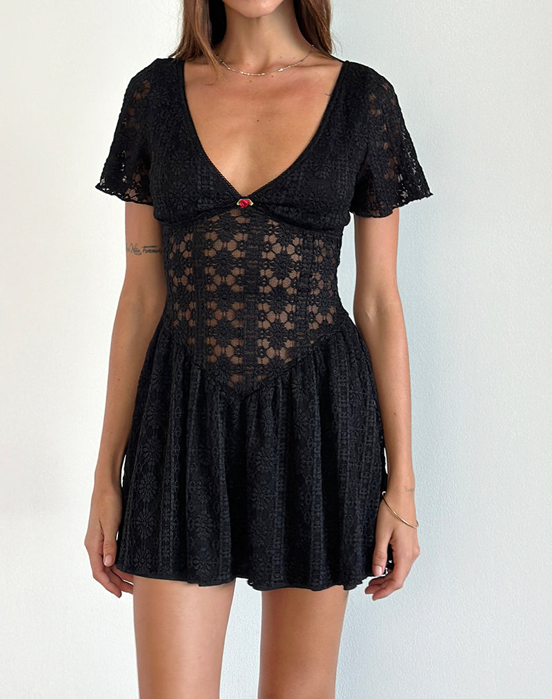 Robe mini Geni en dentelle royale noire