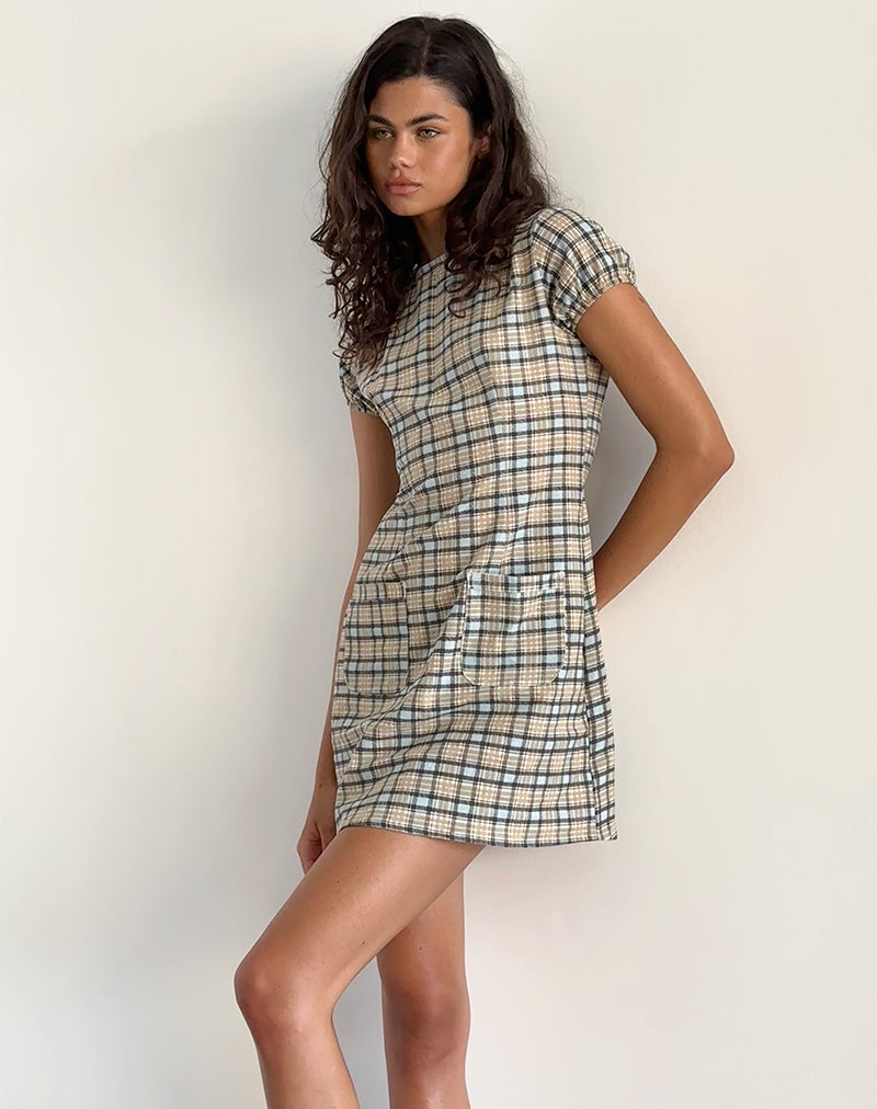 Robe courte Gingka en tartan bleu pastel