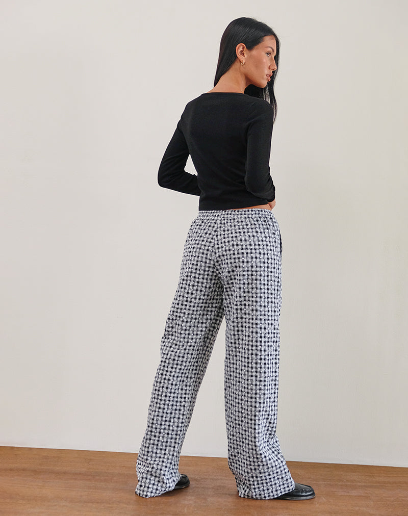 Image of Wasic Wide Leg Linen Trouser in Floral Gingham Black