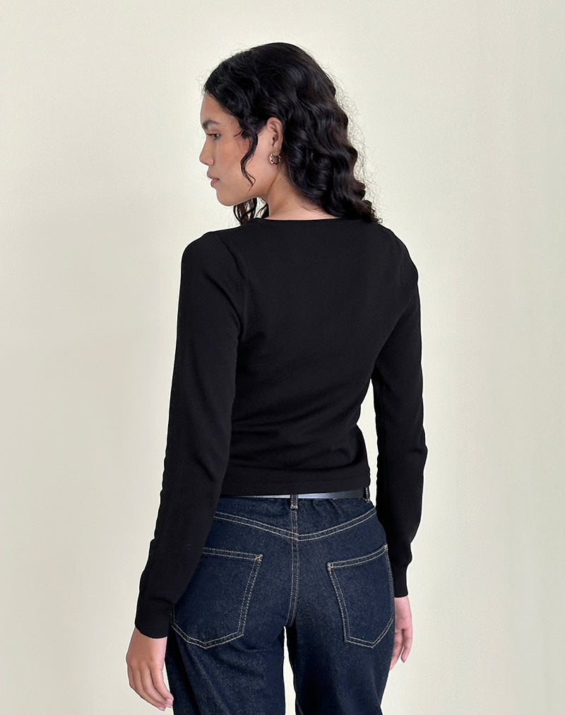 Image of Giovanina Cardigan in Flat Knit Black