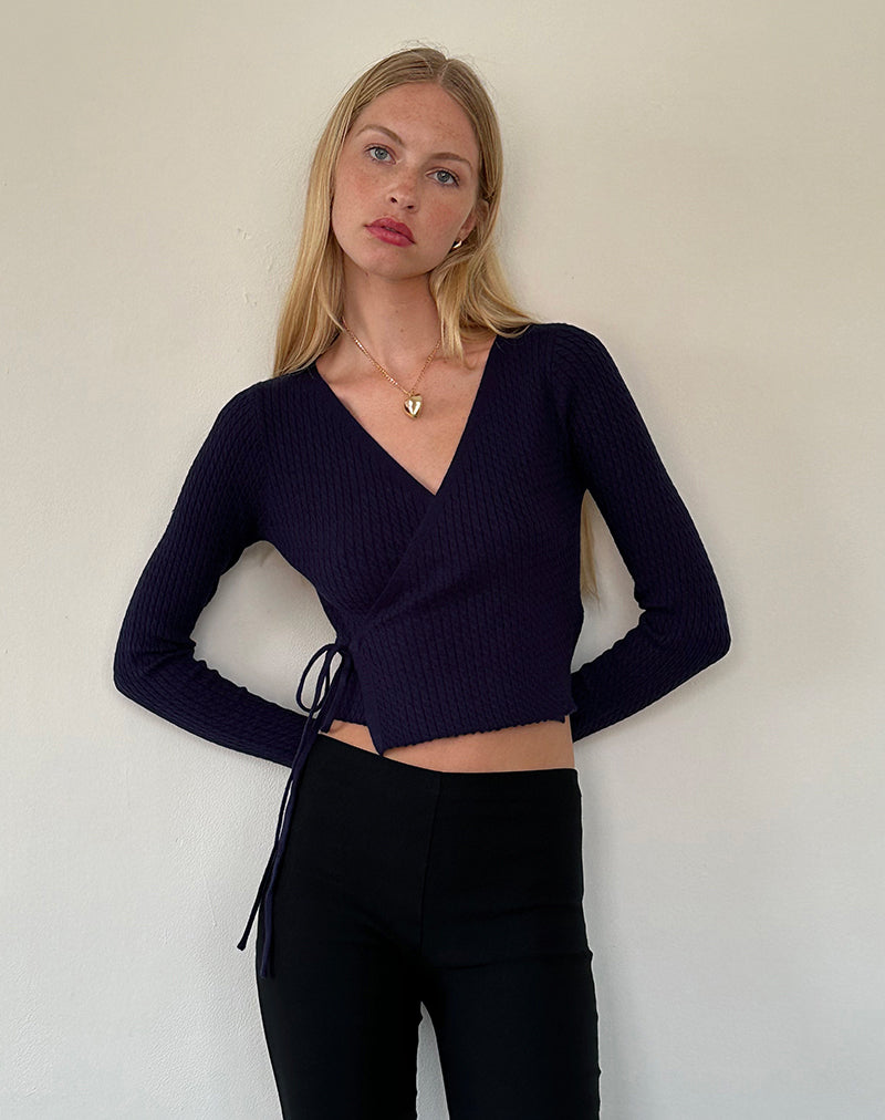 Gisela Knitted Wrap Cardigan in Midnight Blue
