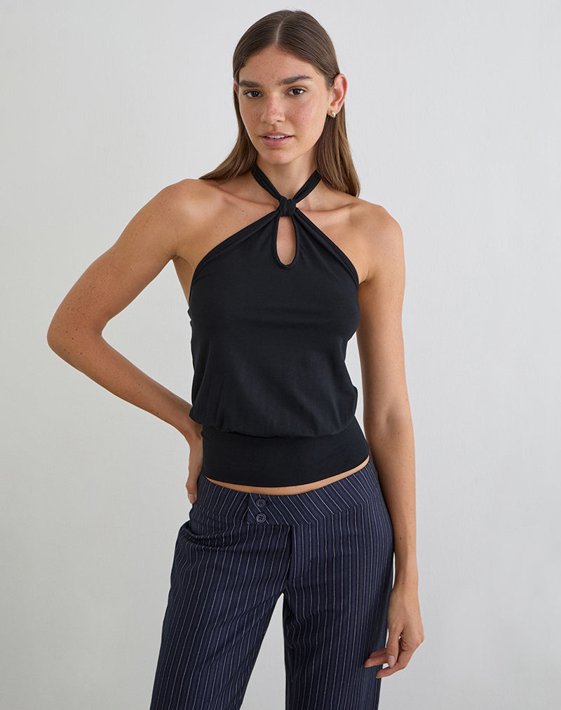 Giunea Knot Halterneck Top in Schwarz