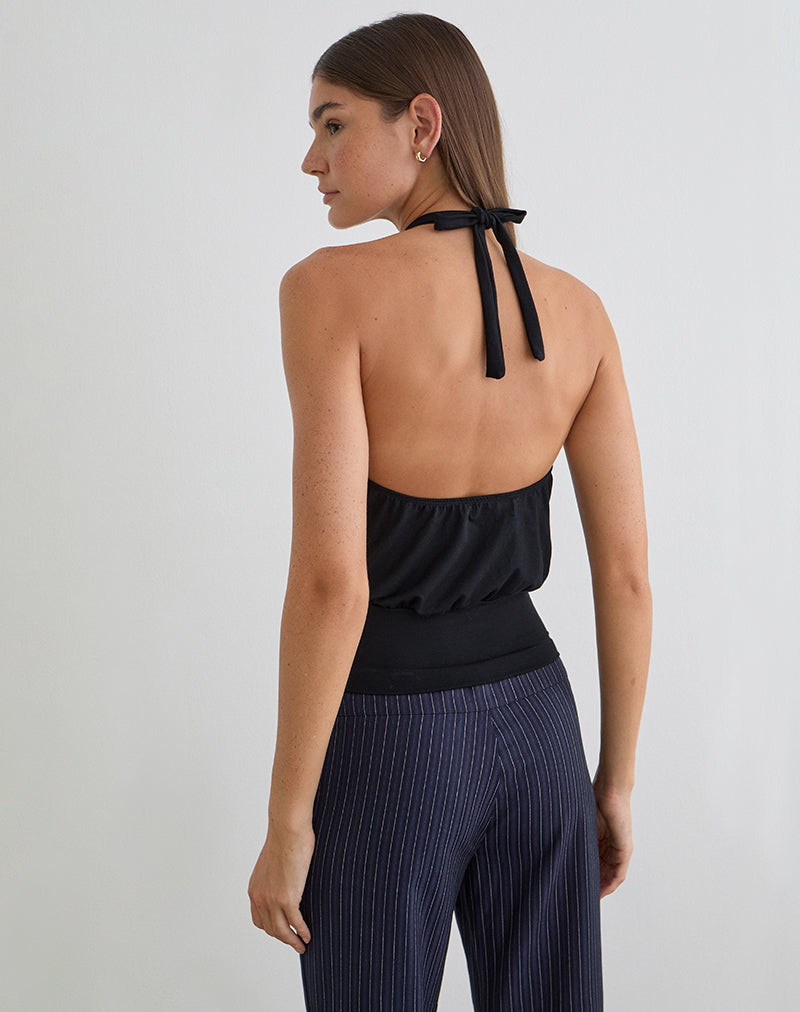 Giunea Knot Halterneck Top in Schwarz