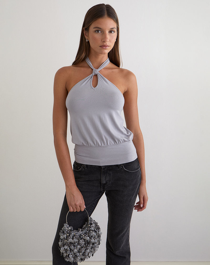 Image of Giunea Knot Halter Top in Lilac Grey