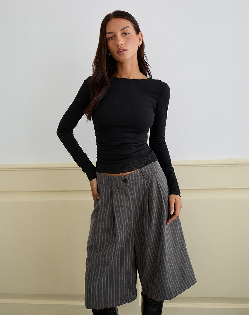 Gomira Langärmeliges Top in Schwarz mit Spitzenbesatz