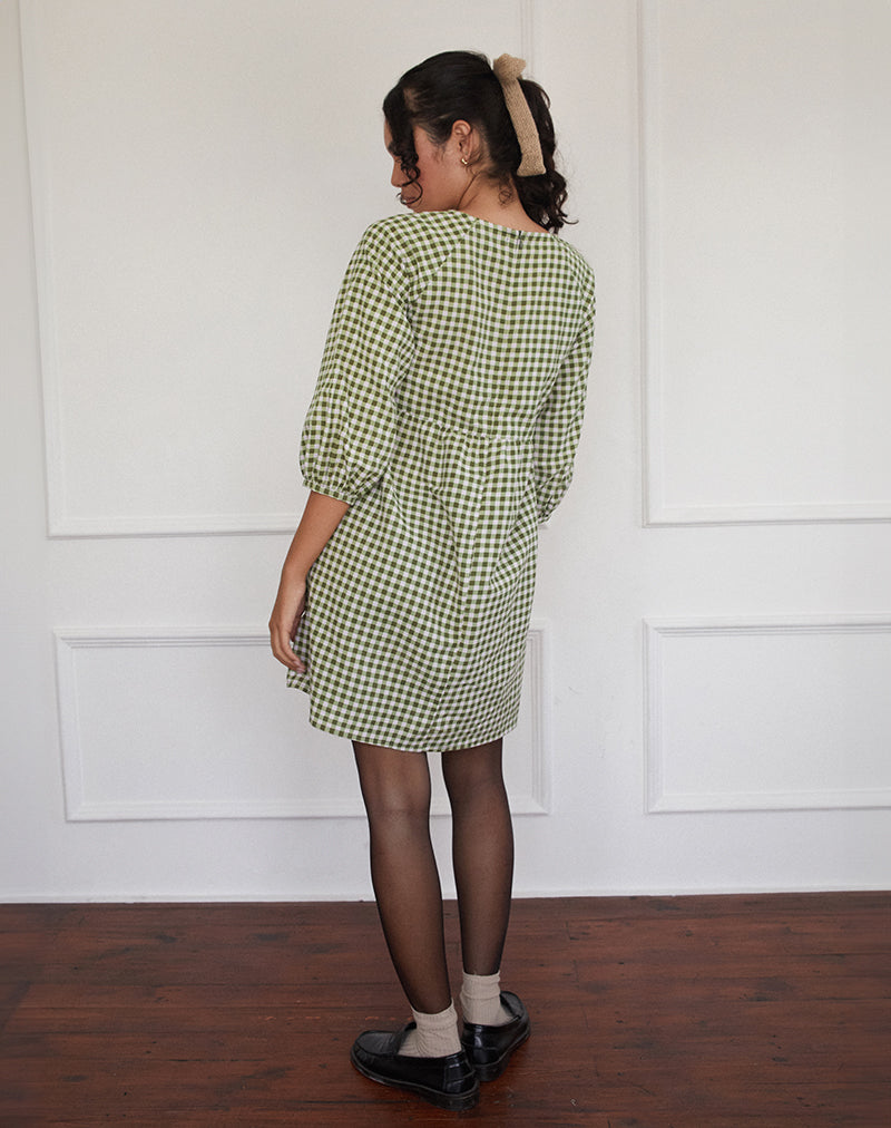 Olive Sage Green Gingham Smock Mini Dress | Grace motelrocks-com-eur Olive Sage Green Gingham Smock Mini Dress | Grace motelrocks-com-eur