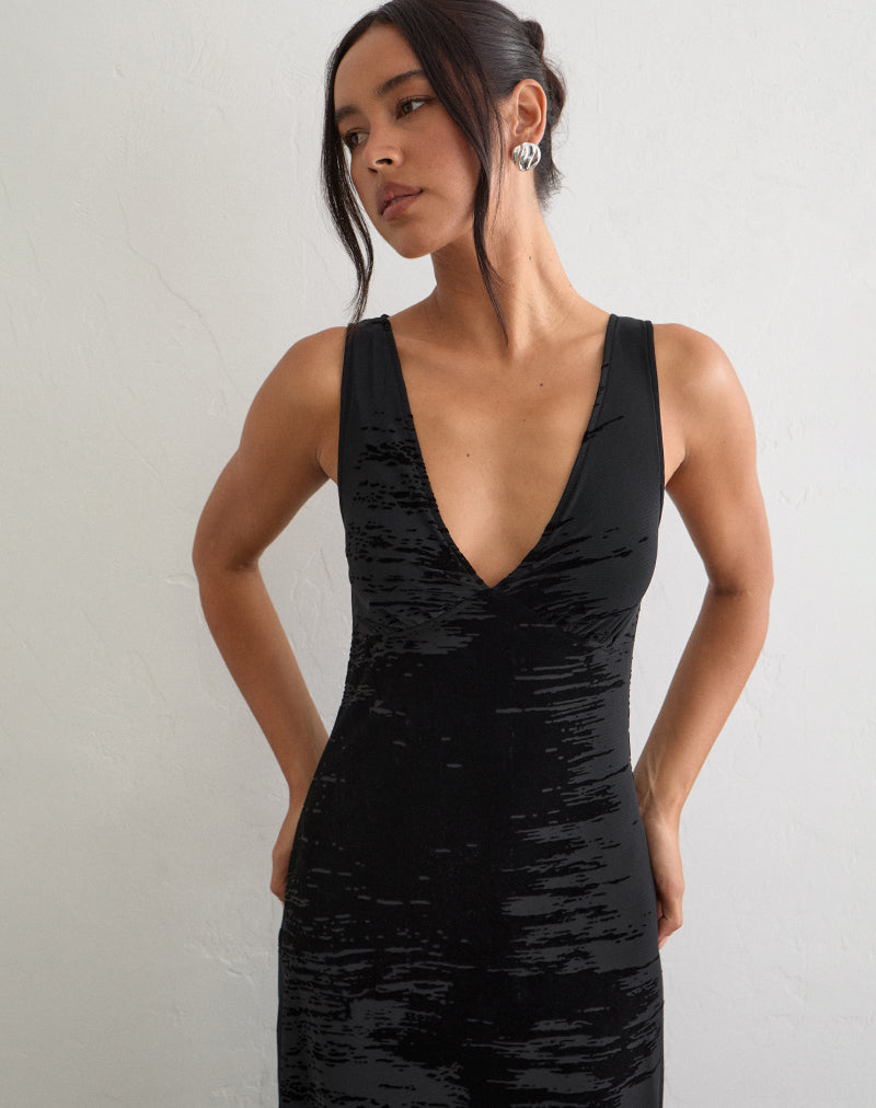 Image of Gracelyn Midi Dress in Flocked Random Brush Black