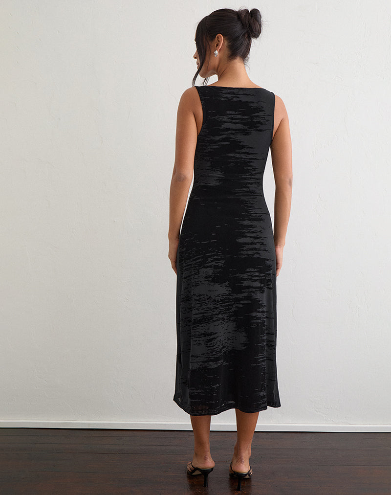 Image of Gracelyn Midi Dress in Flocked Random Brush Black