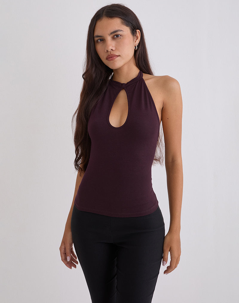 Gretita Top mit hohem Kragen aus Jersey Redwood