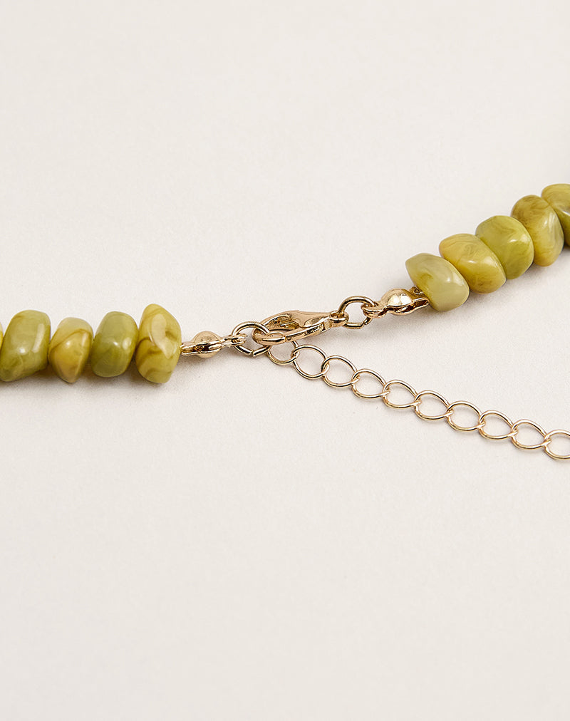 Image of Green Bead Necklace with Gold Pendant