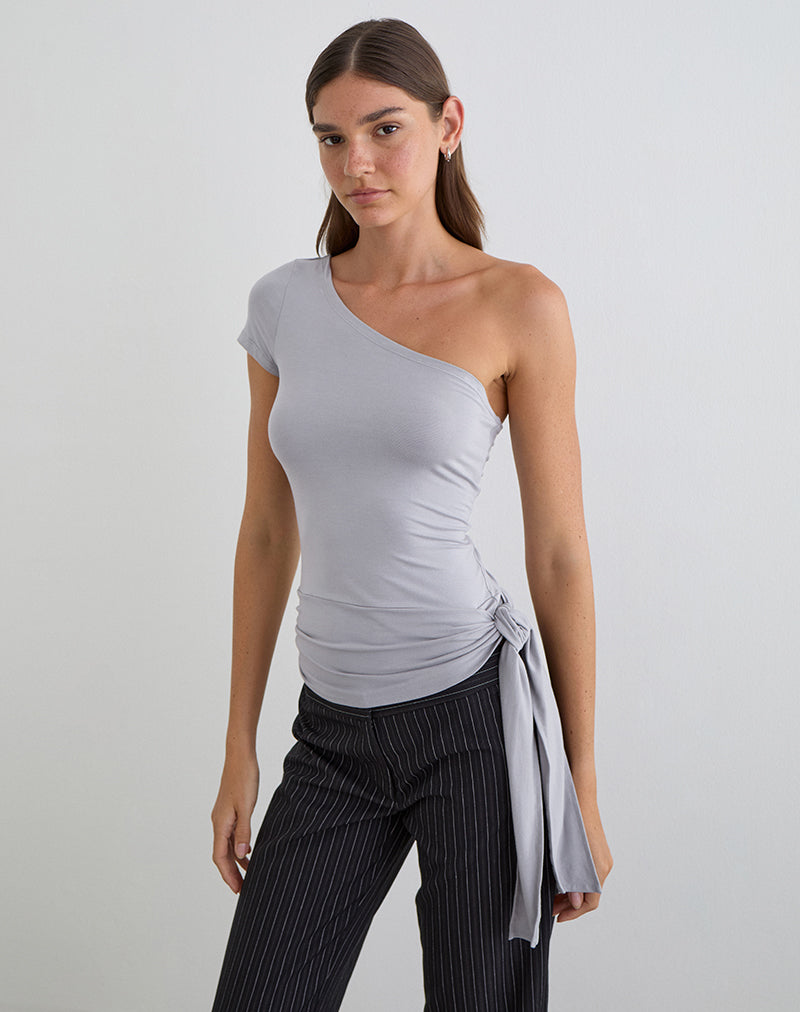 Image of Gryfina Tie Belt Top in Rayon Jersey Lilac Grey