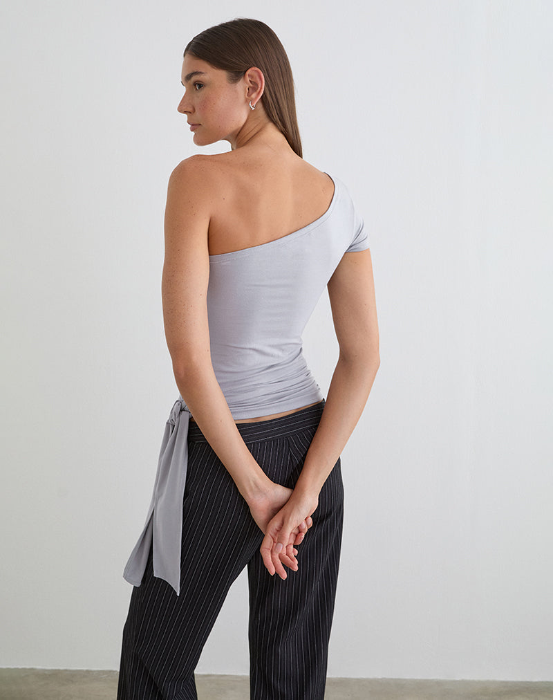 Image of Gryfina Tie Belt Top in Rayon Jersey Lilac Grey