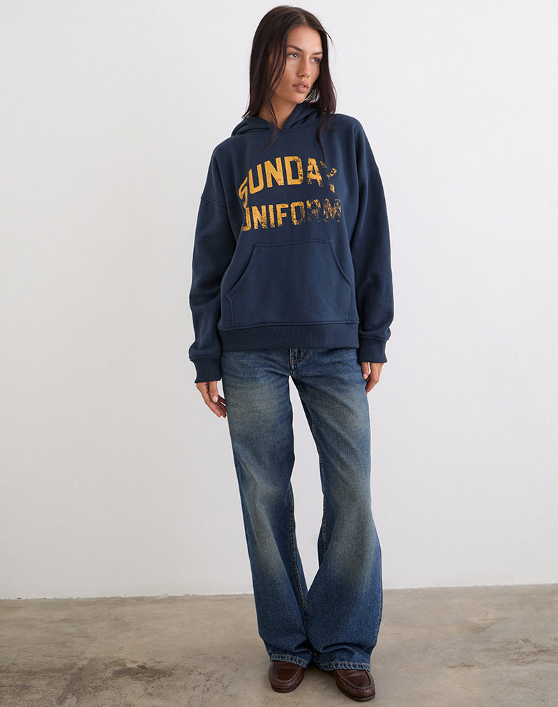 Image of Guyton Hoodie in Navy with Sunday Uniform Graphic
