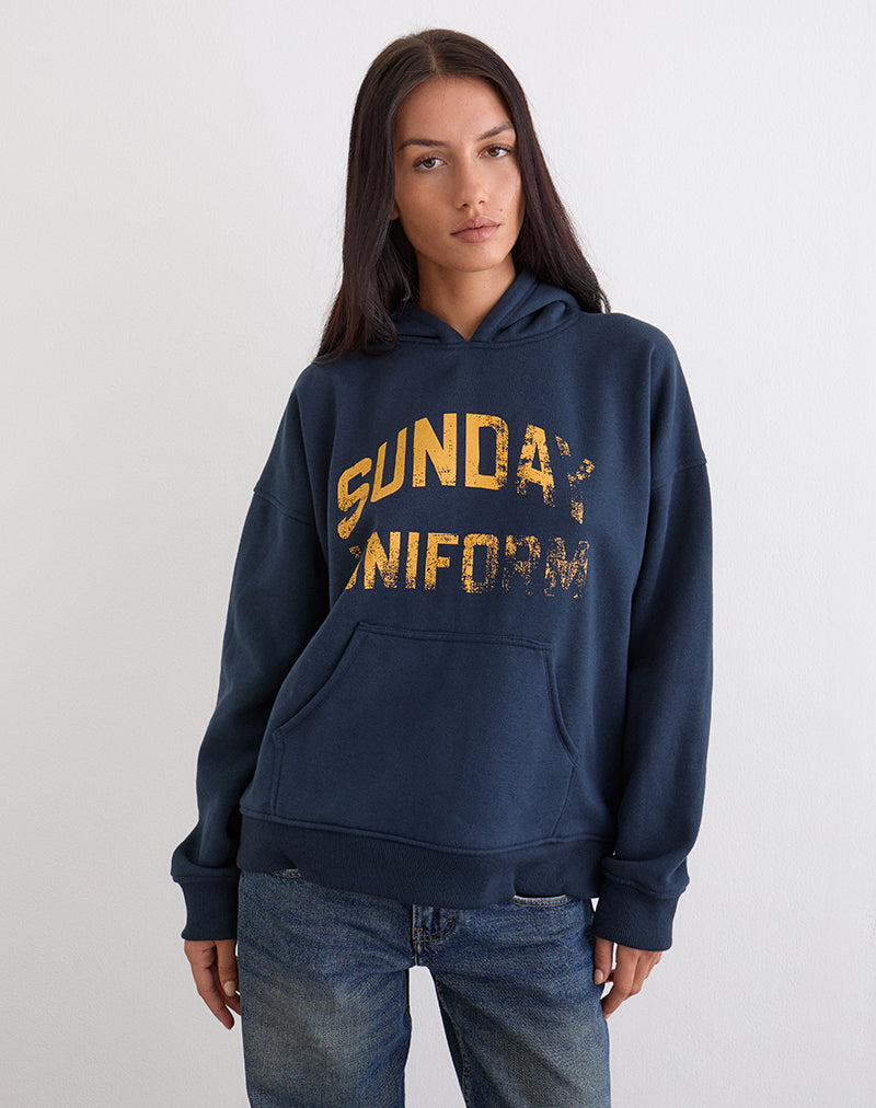 Guyton Hoodie in Navy with Sunday Uniform Graphic