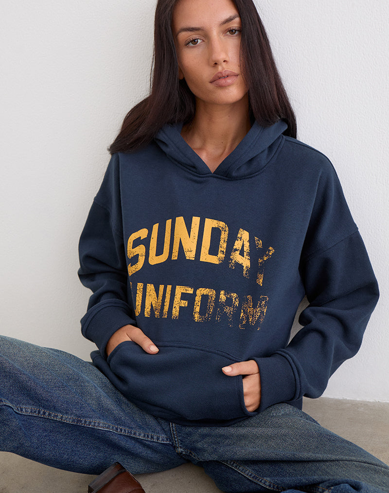 Image of Guyton Hoodie in Navy with Sunday Uniform Graphic