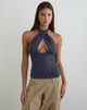 Image of Gyomei Wrap Top in Jersey Ocean Storm with Eyelets
