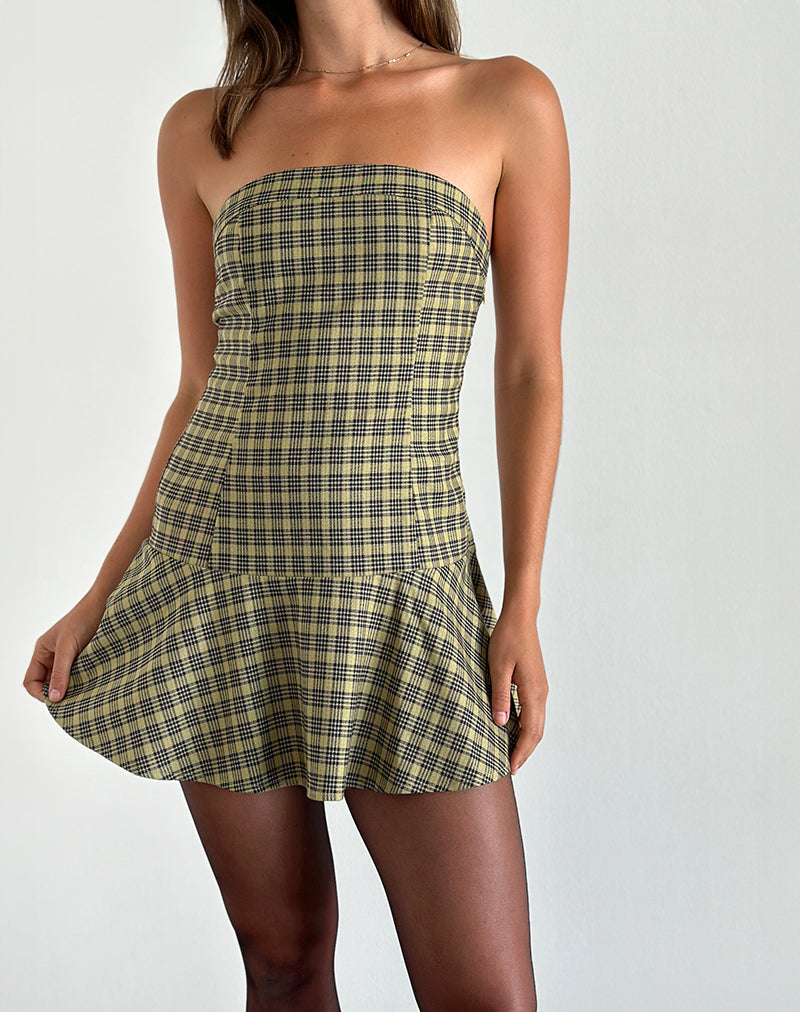 Robe mini bandeau Hadia à carreaux jaunes