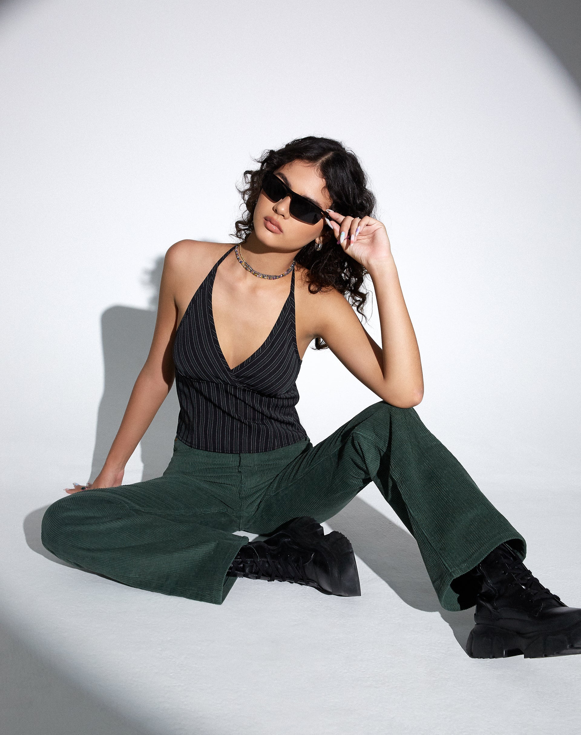 Black Stripe Halter Neck Vest Top | Hajra – motelrocks-com-eur