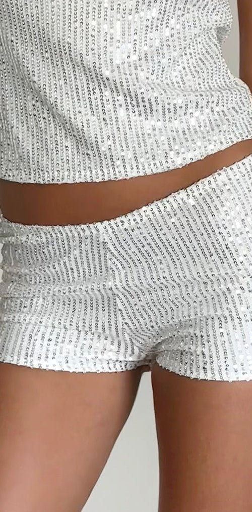 Image of Erna Shorts in Silver Chrome Sequin