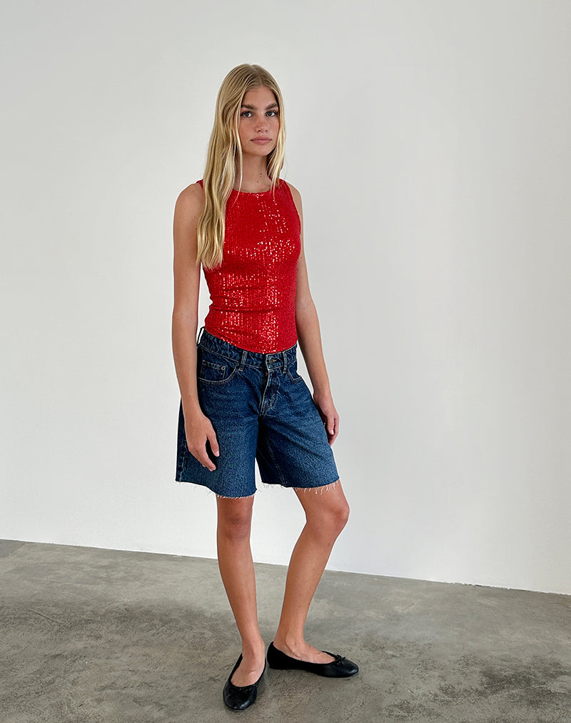 Image of Hala Vest Top in Red Drape Mini Sequin