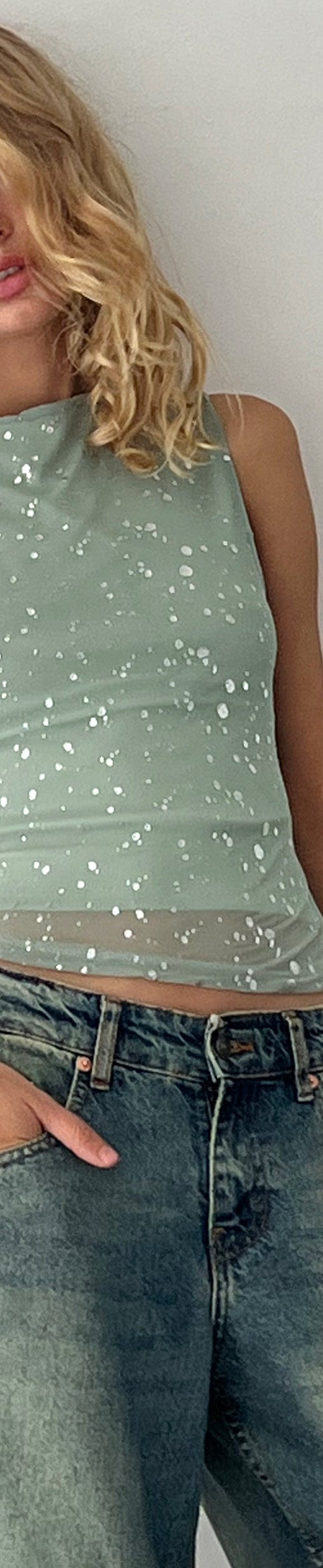 Image of Hala Vest Top in Mint with Silver Foil