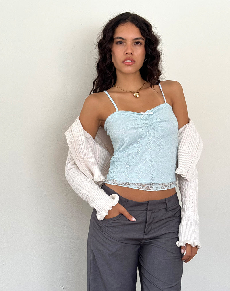 Hali Cami Top in Ice Blue Orchid Lace