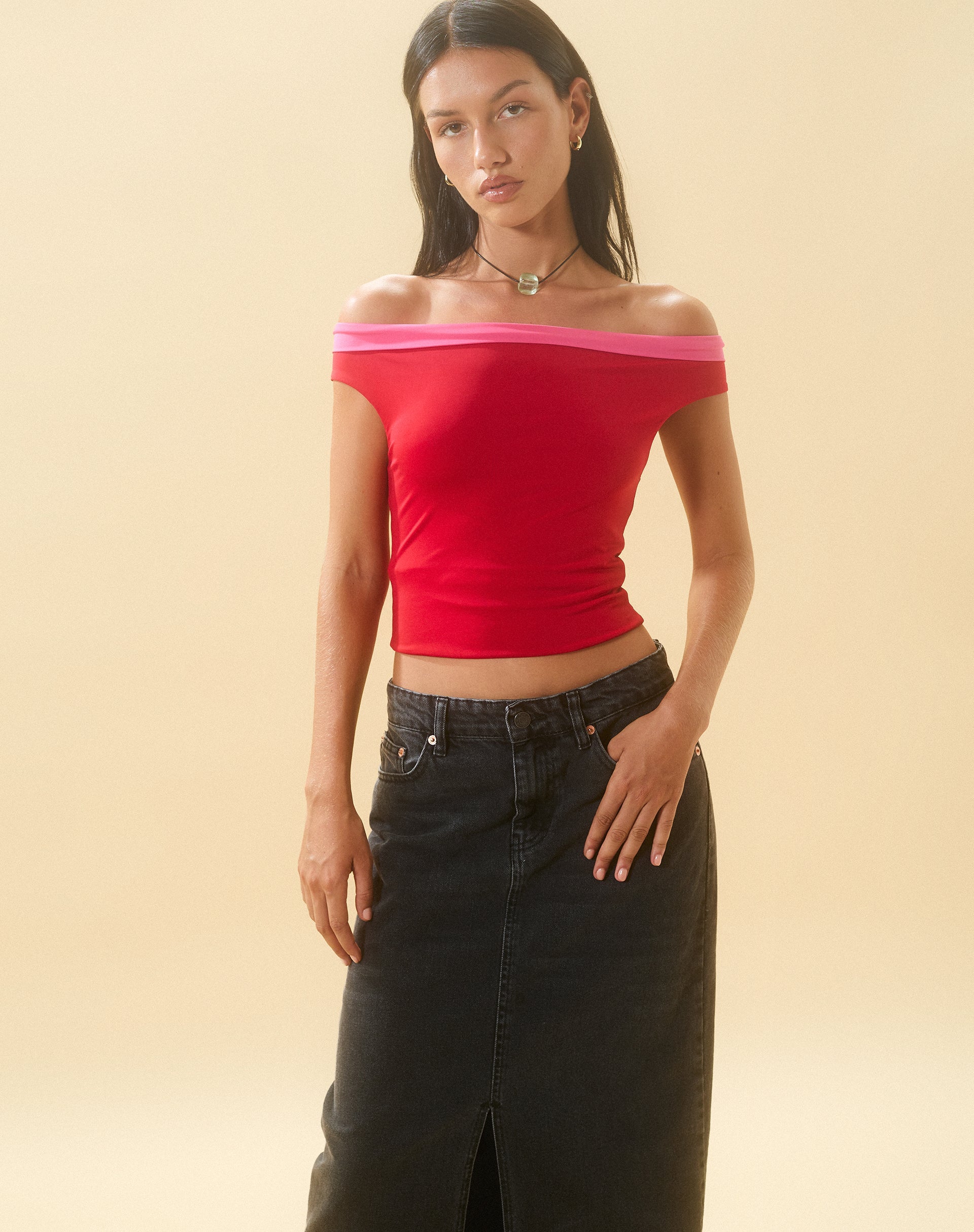 Image of Halle Bardot Top in Red Pink