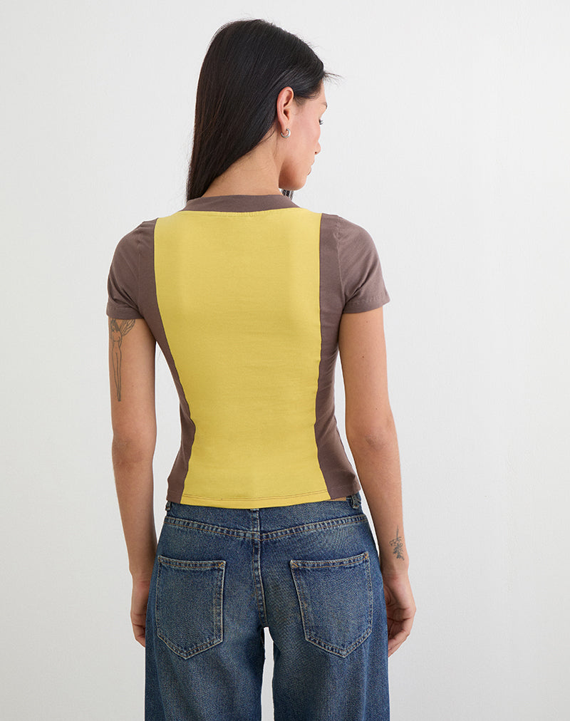 Image of Haloda V Neck Top in Sunflower Coffee Quartz Combination