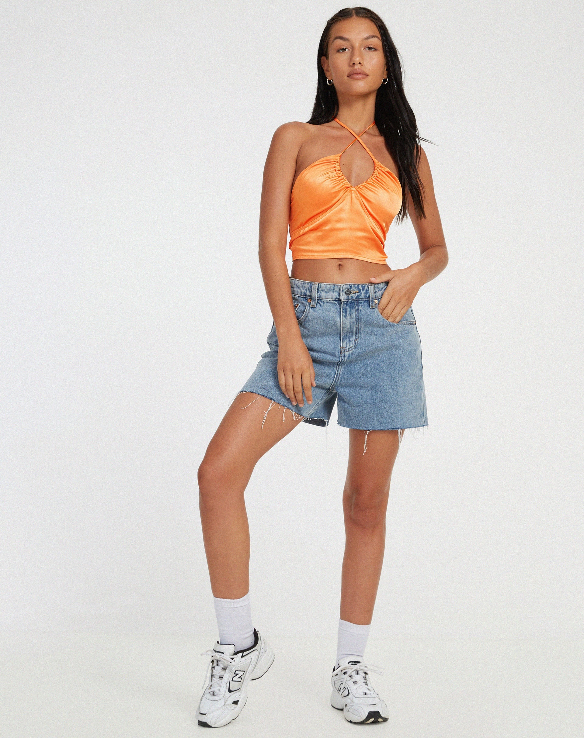 image of Haltri Crop Top in Satin Orange