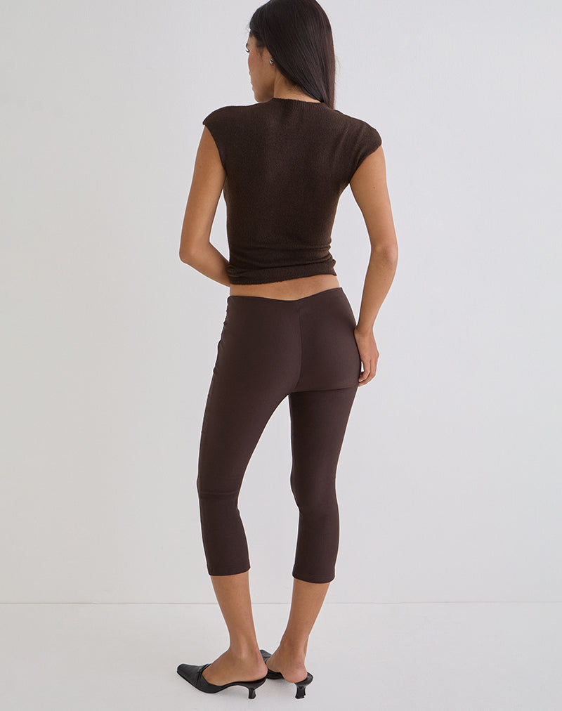Image of Aelva Lace Up Capri in Tailoring Dark Brown