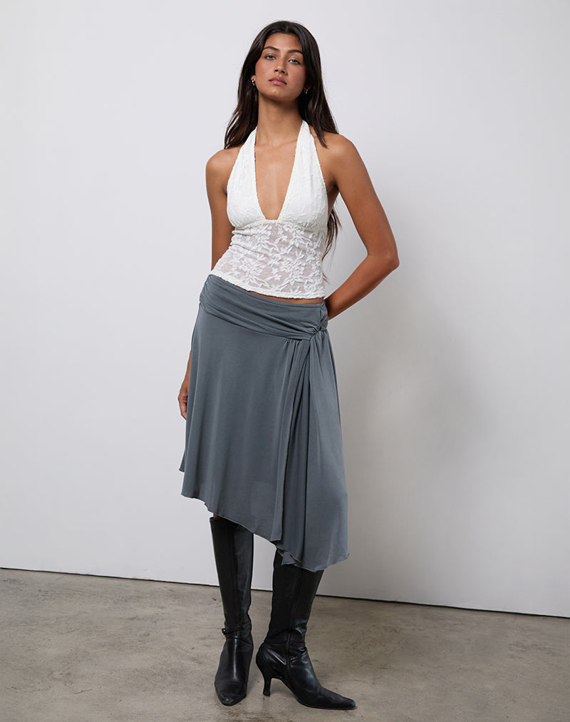 Image of Harlan Asymmetric Midi Skirt in Cupro Grey