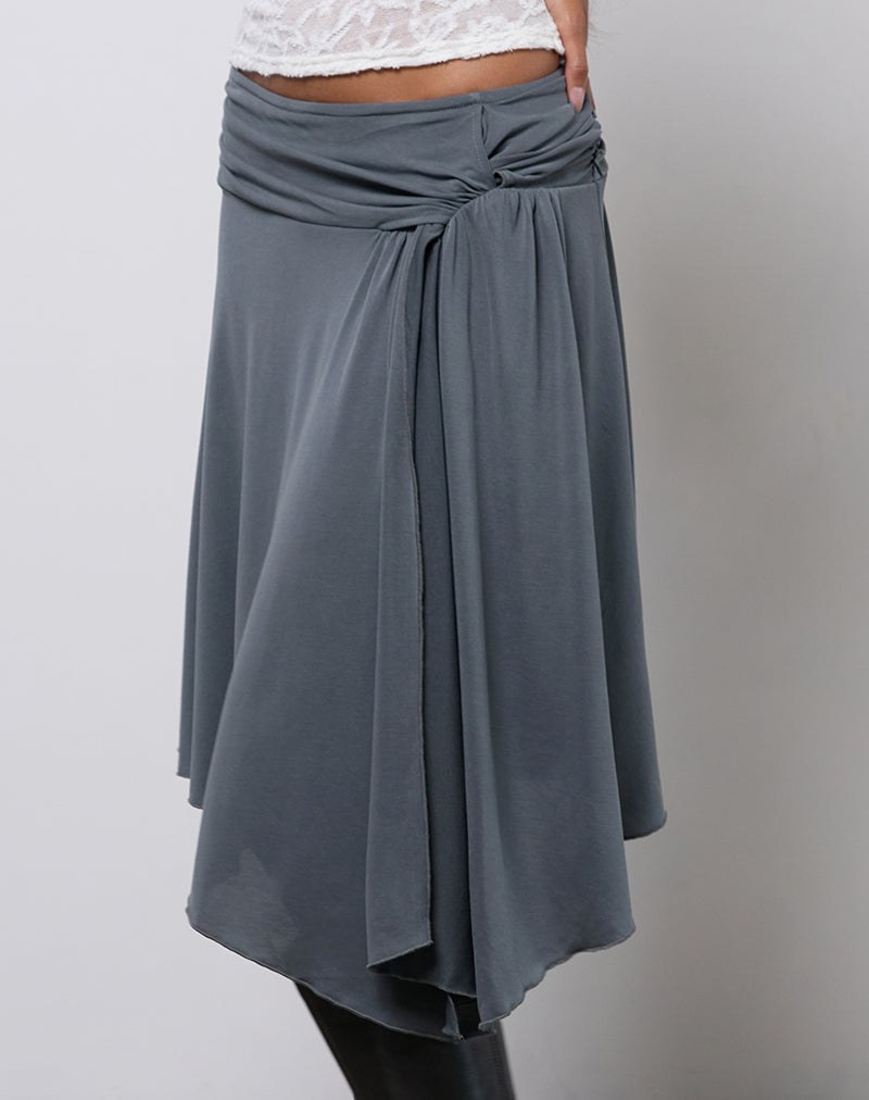 Image of Harlan Asymmetric Midi Skirt in Cupro Grey