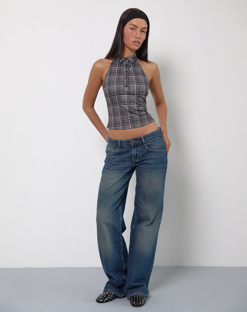 Image of Harlo Collared Top in Check Tailoring Grey