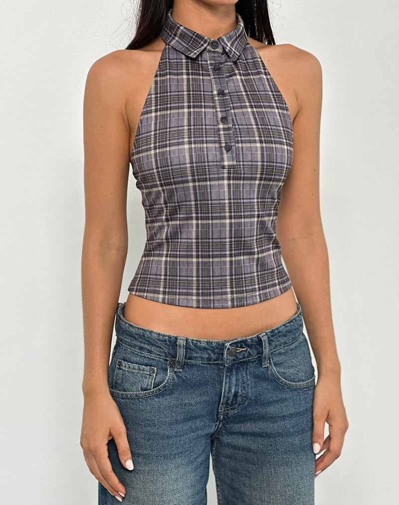 Image of Harlo Collared Top in Check Tailoring Grey