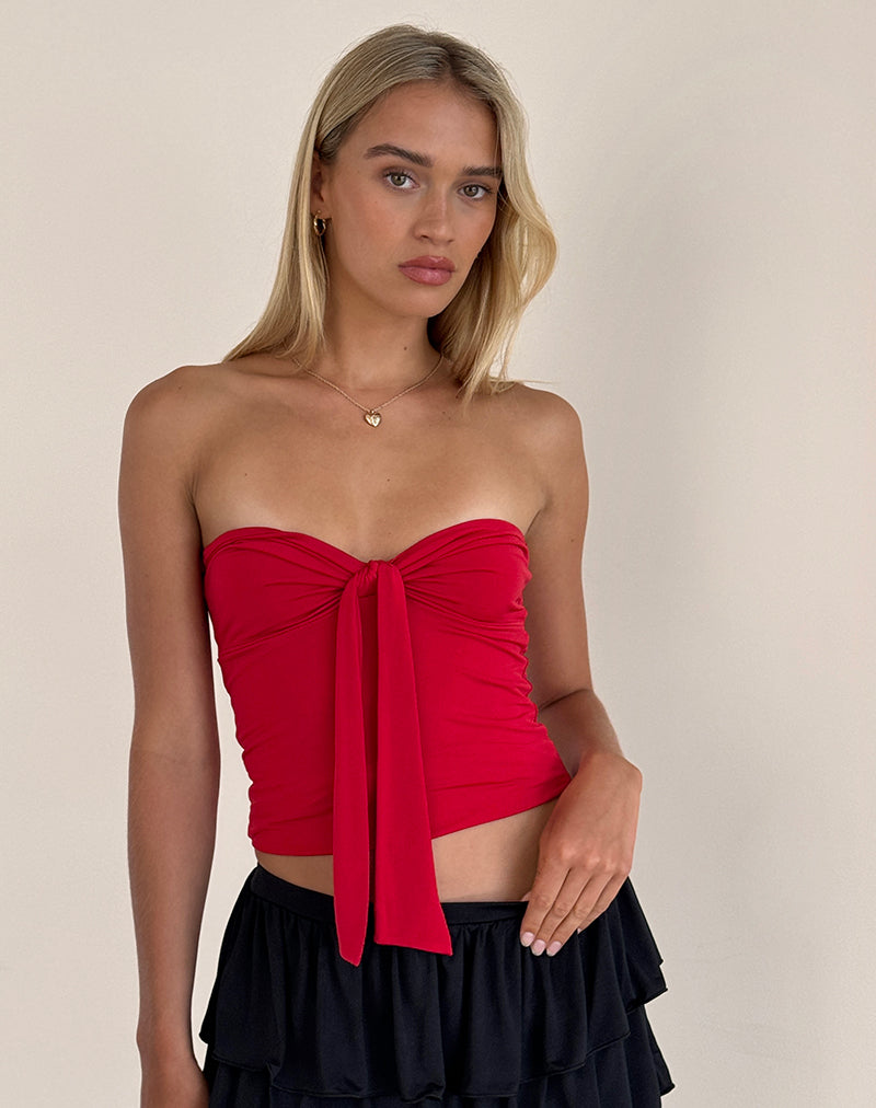 Image of Harlyn Bandeau Top in Slinky Red