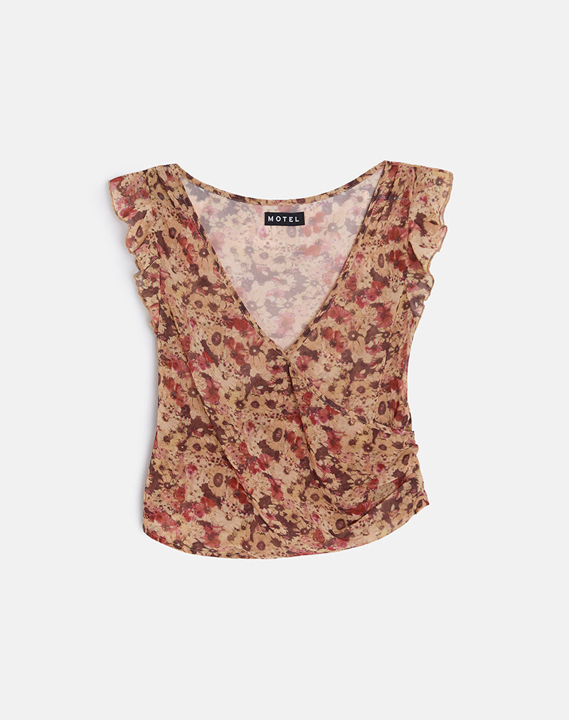 Heidi Wickeltop aus Chiffon mit rostiger Blume