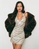 Image of Hepasi Halter Mini Dress in Stripe Sequin Light Taupe
