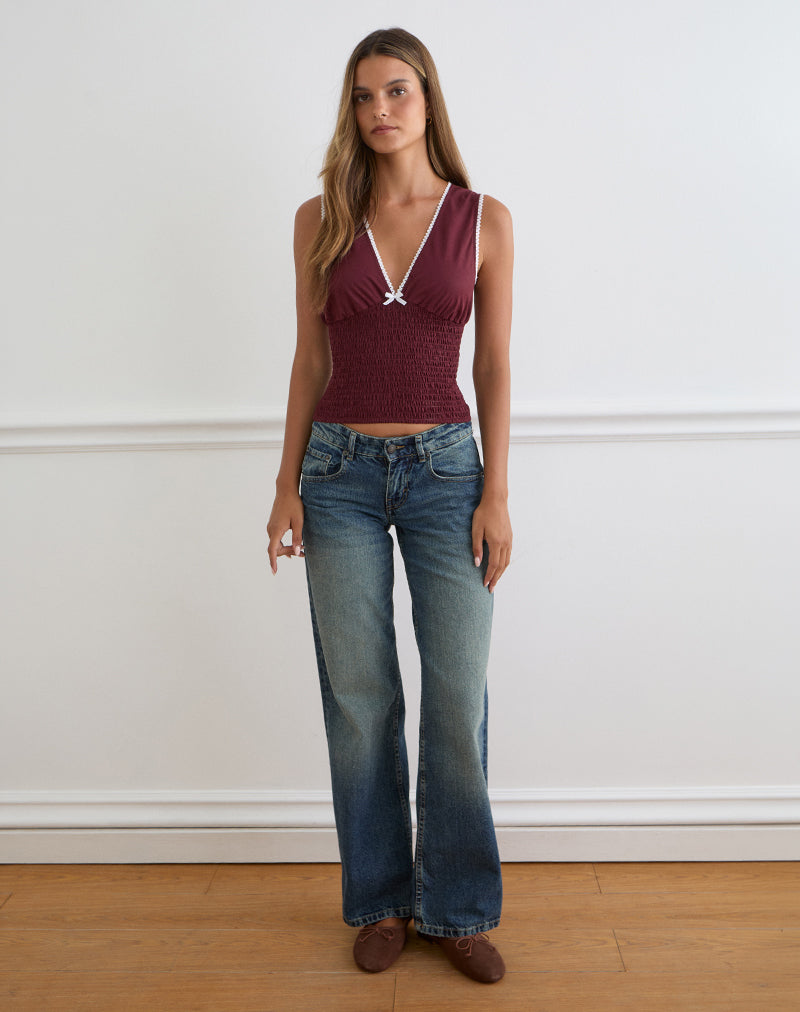 Image of Hevalis Plunge Top in Poplin Maroon