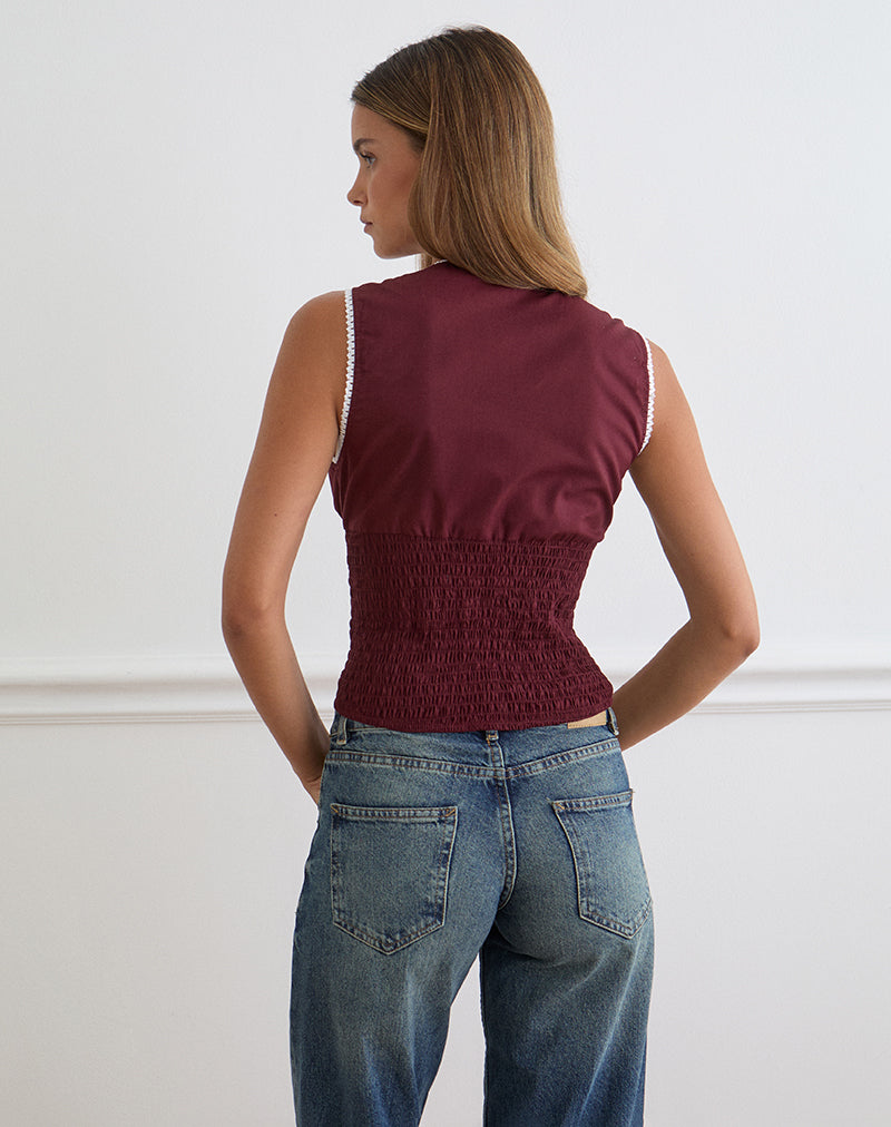 Image of Hevalis Plunge Top in Poplin Maroon
