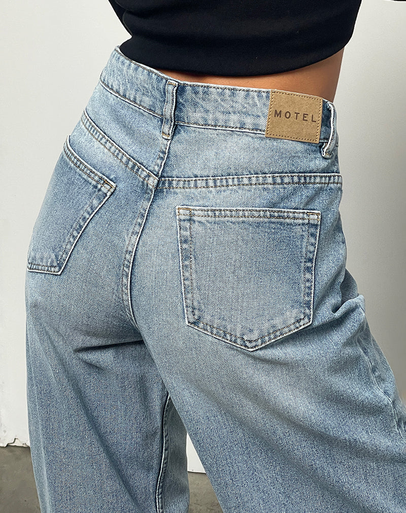 Image of High Rise Barrel Jean in Bleu